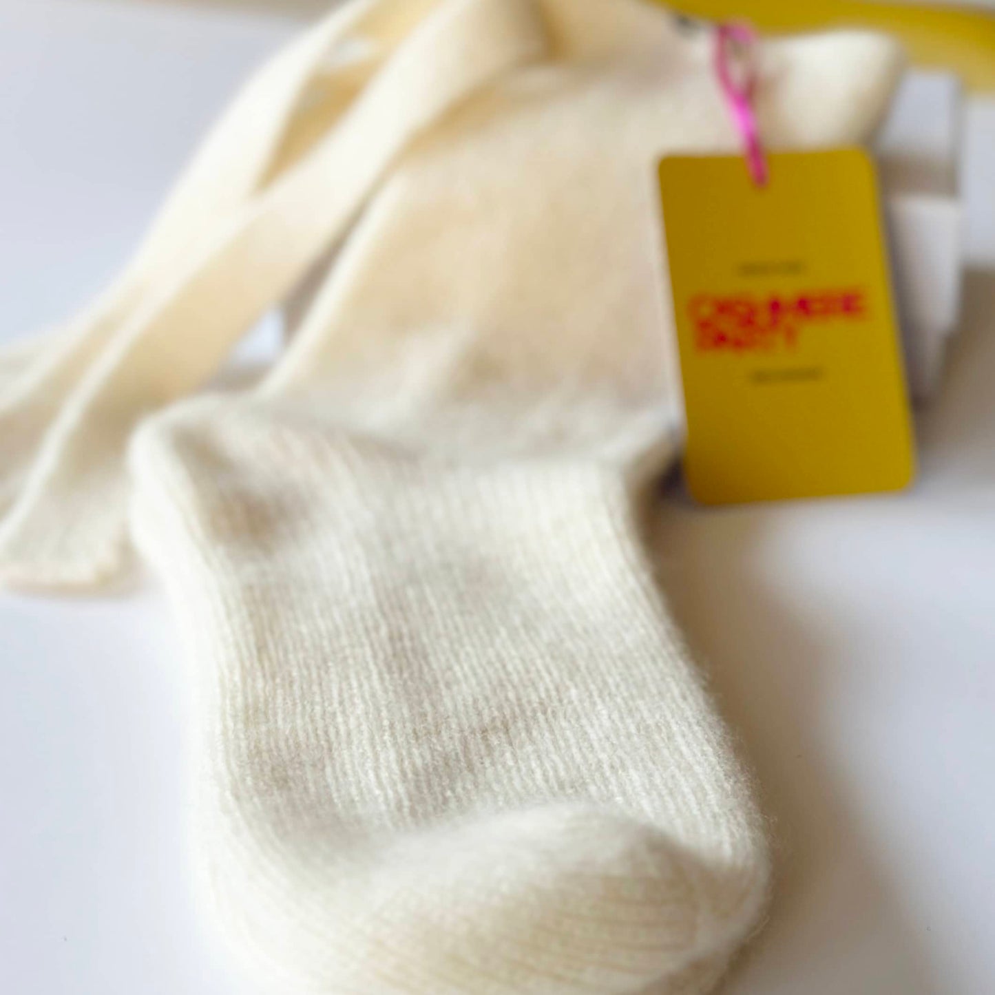Close up of luxury pure cashmere handmade socks by Cashmere Party.
