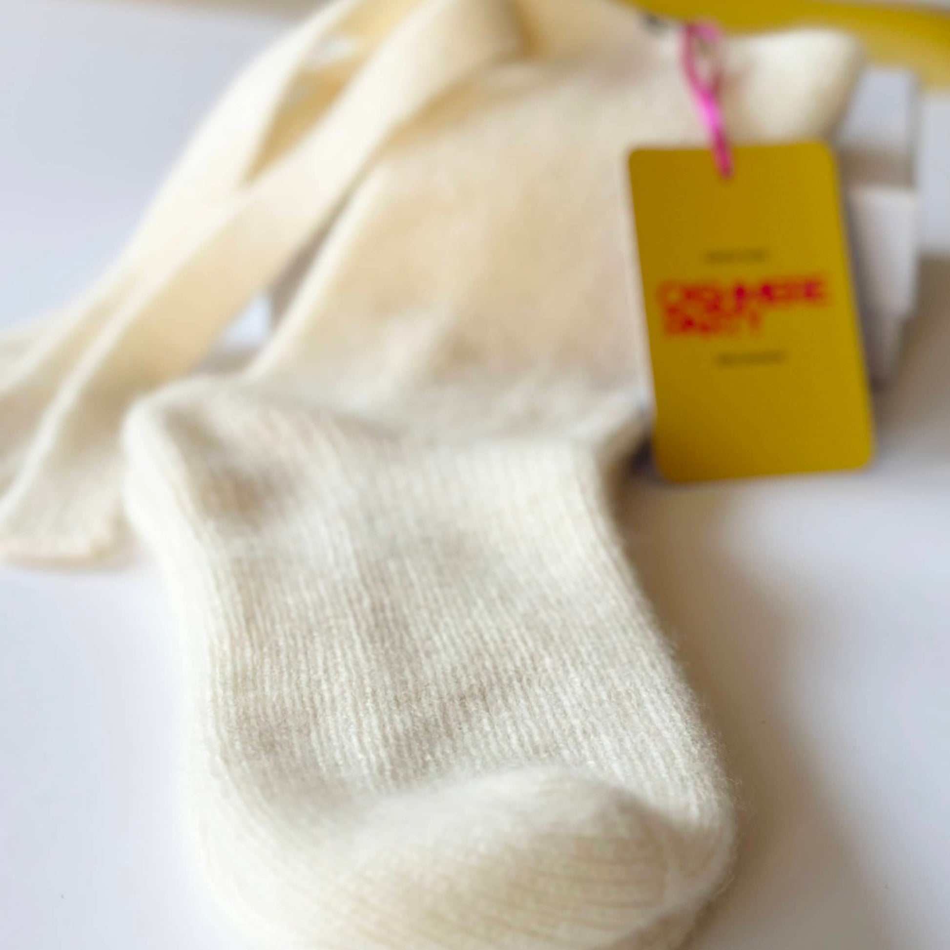 Close up of luxury pure cashmere handmade socks by Cashmere Party.