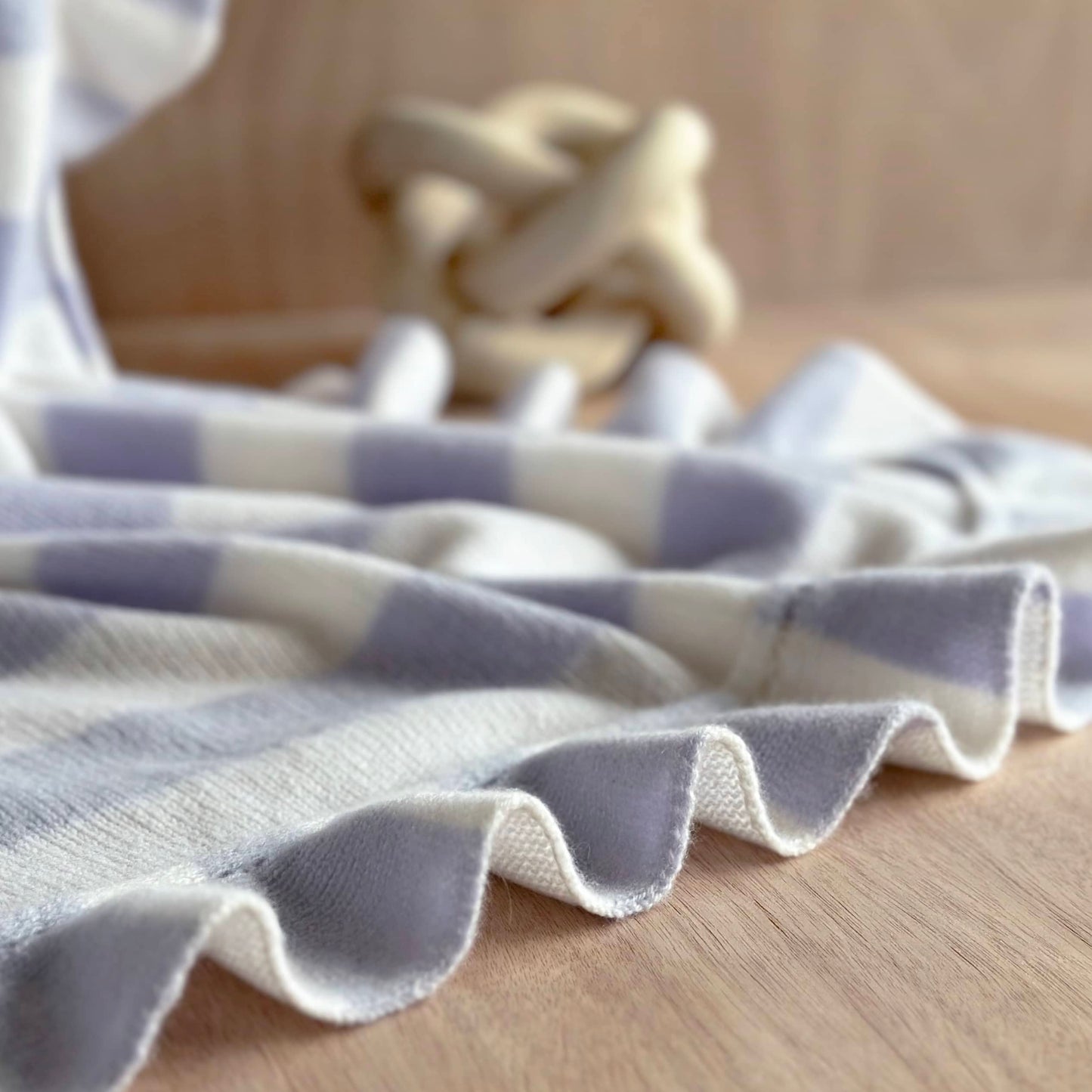 Cashmere Frill Bold Stripe Baby Blanket with Personalisation in Light Blue and White