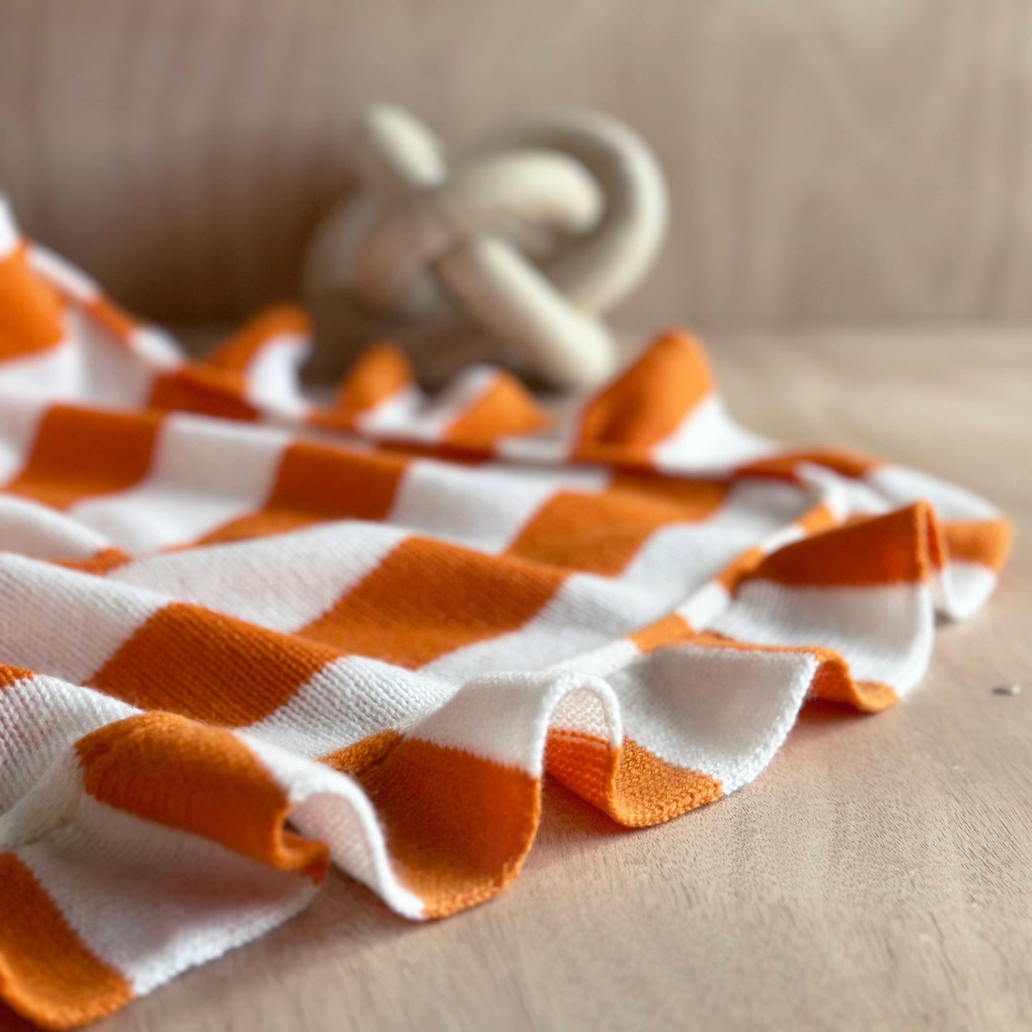 Cashmere Frill Bold Stripe Baby Blanket with Personalisation in Orange and White