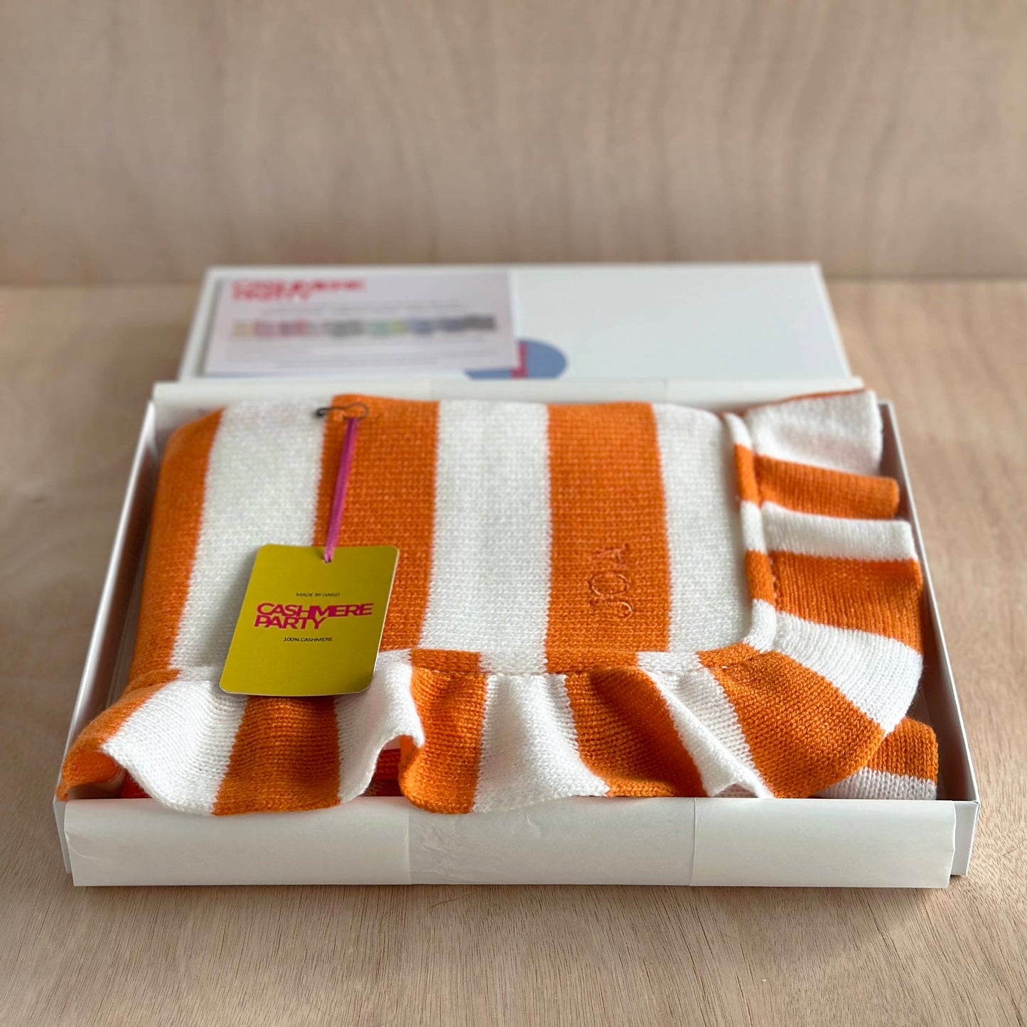 Cashmere Frill Bold Stripe Baby Blanket with Personalisation in Orange and White