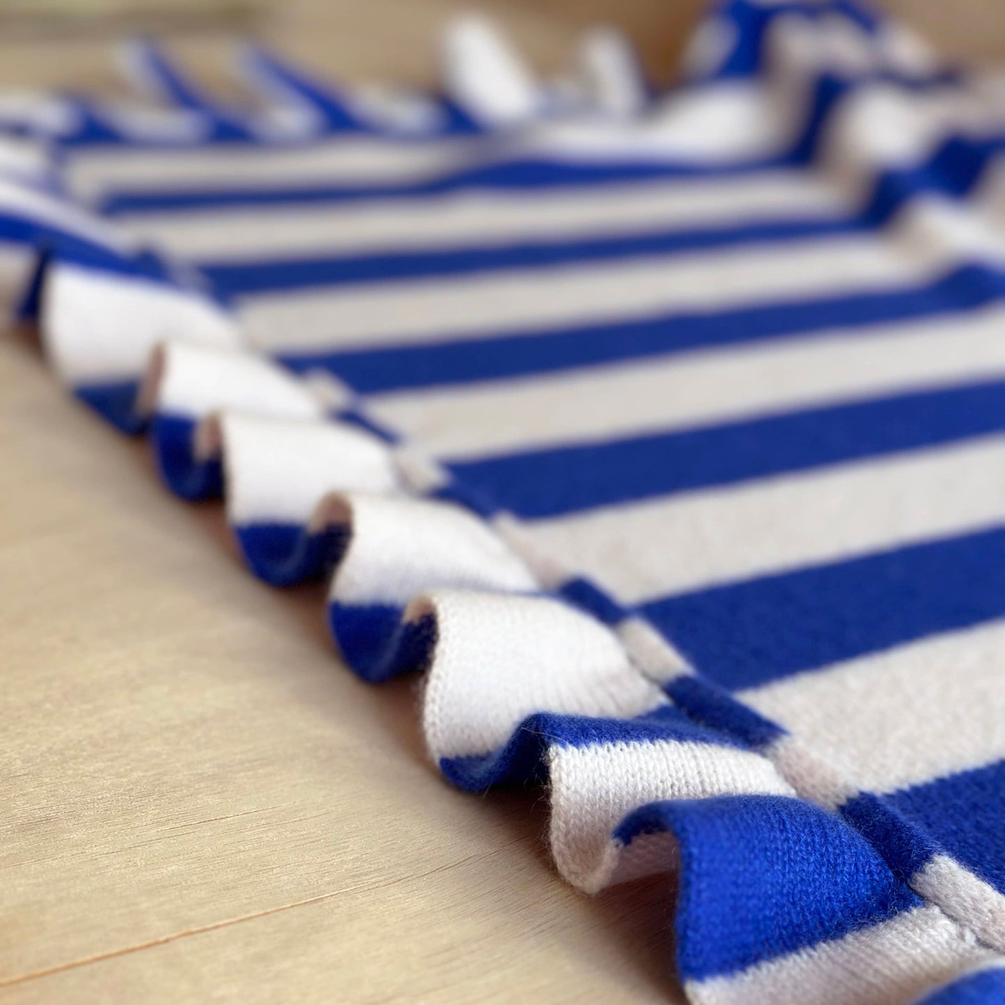 Cashmere Frill Bold Stripe Baby Blanket with Personalisation in Blue and Pink